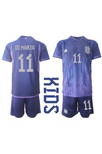 Argentiina Angel Di Maria #11 Jalkapallovaatteet Lasten Vieraspeliasu MM-kisat 2022 Lyhythihainen (+ Lyhyet housut)